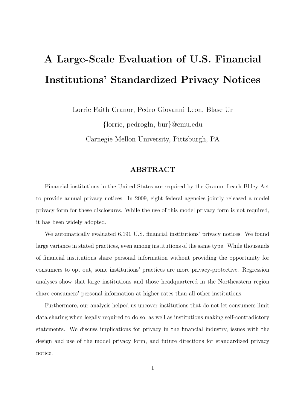 A Large-Scale Evaluation of U.S. Financial Institutions' Standardized