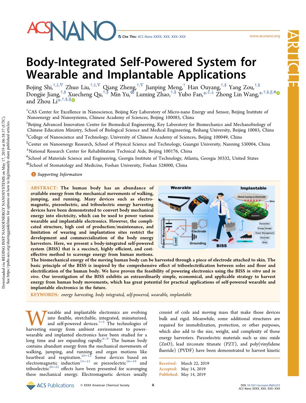 Body-Integrated Self-Powered System for Wearable and Implantable