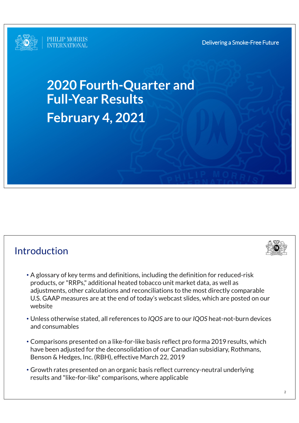 2020 Fourth-Quarter and Full-Year Results February 4, 2021