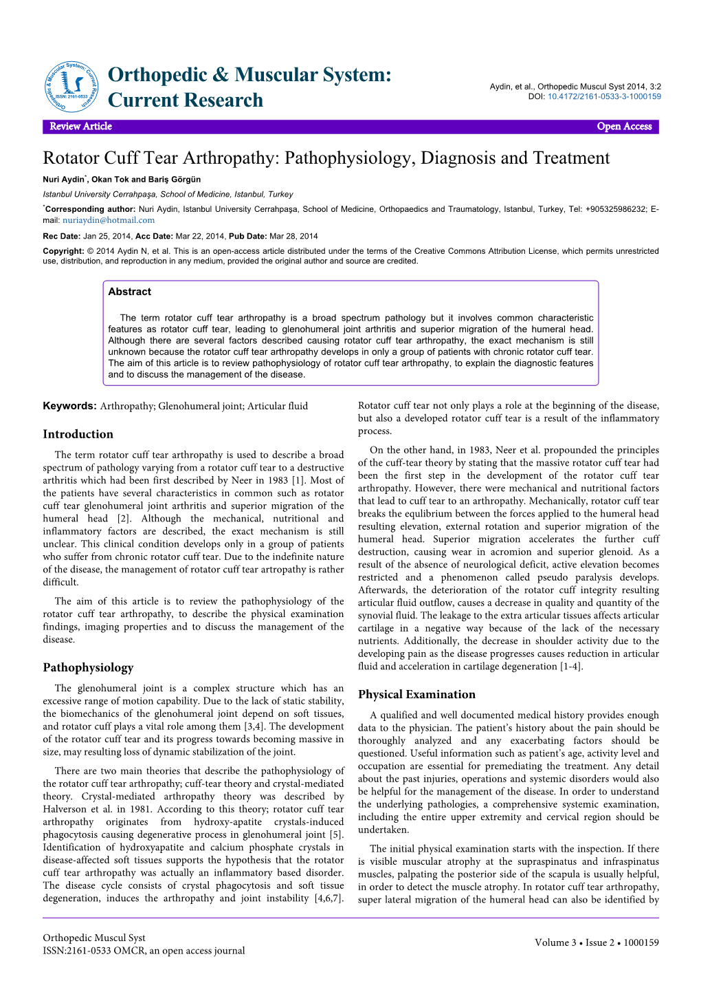 Rotator Cuff Tear Arthropathy: Pathophysiology, Diagnosis And