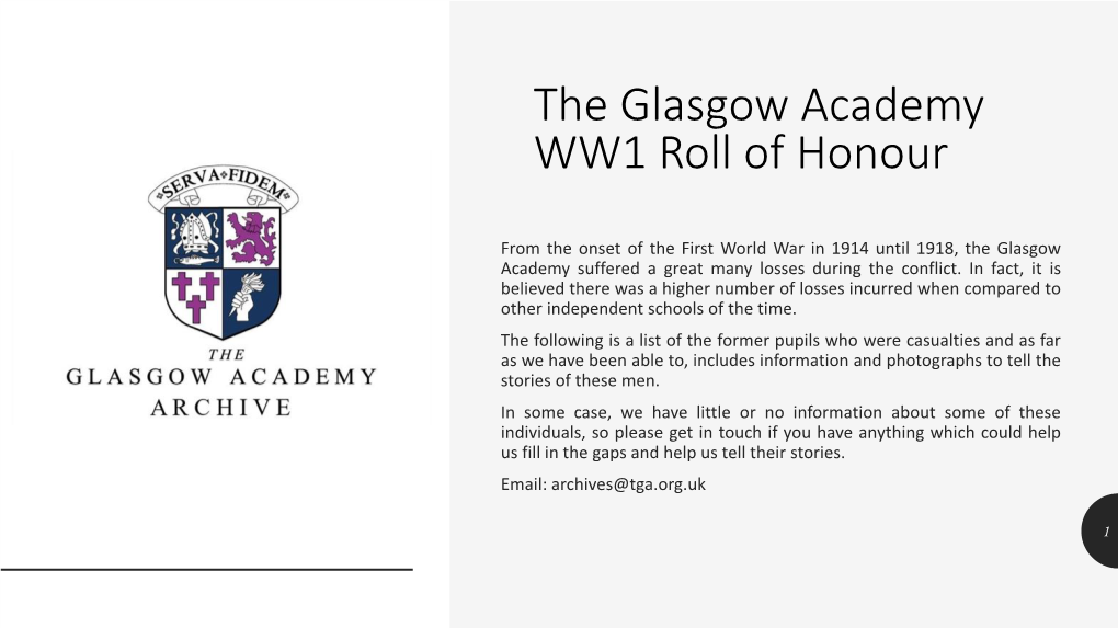 The Glasgow Academy WW1 Roll of Honour