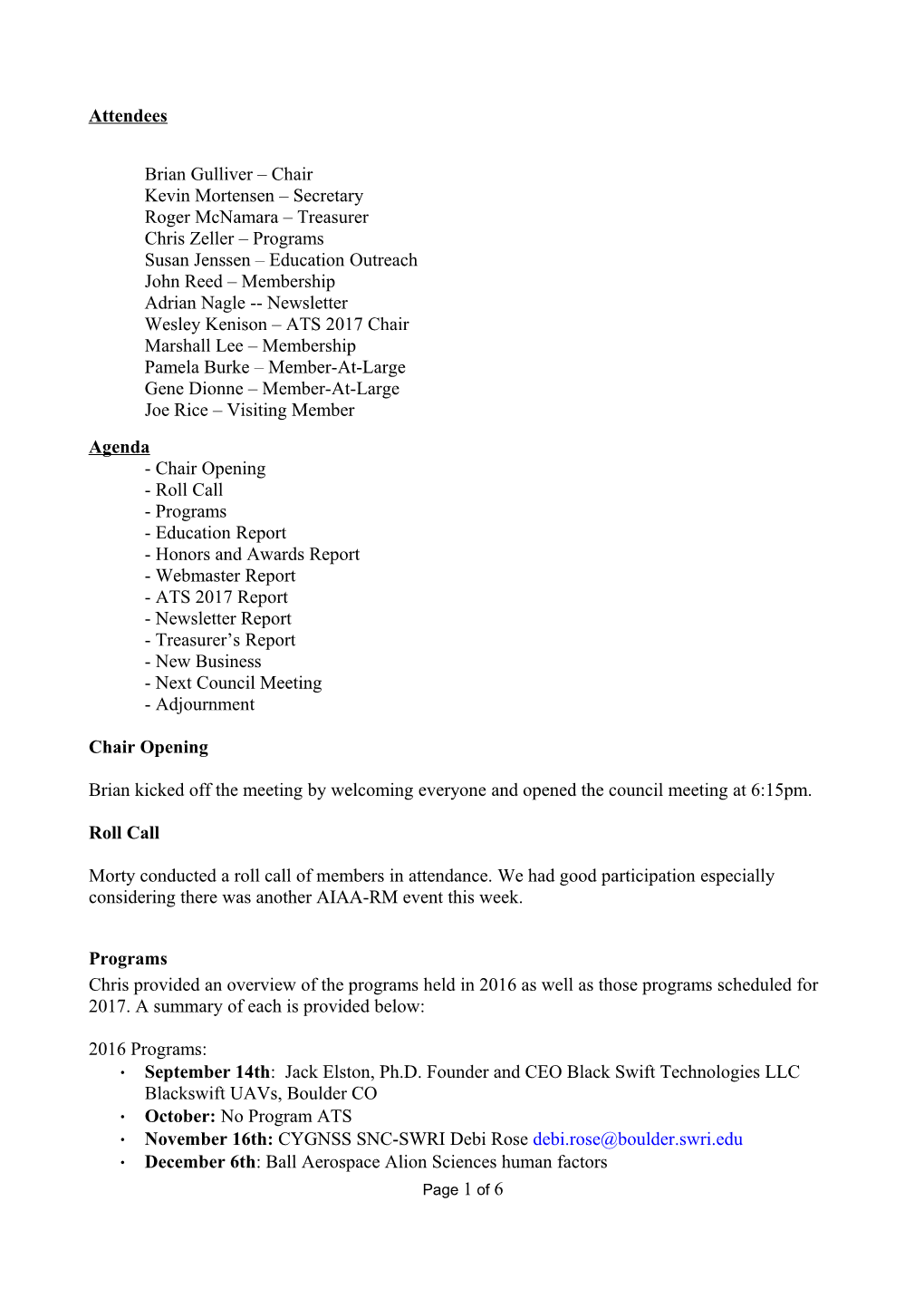 Minutes of the Rocky Mountain Section of AIAA s1