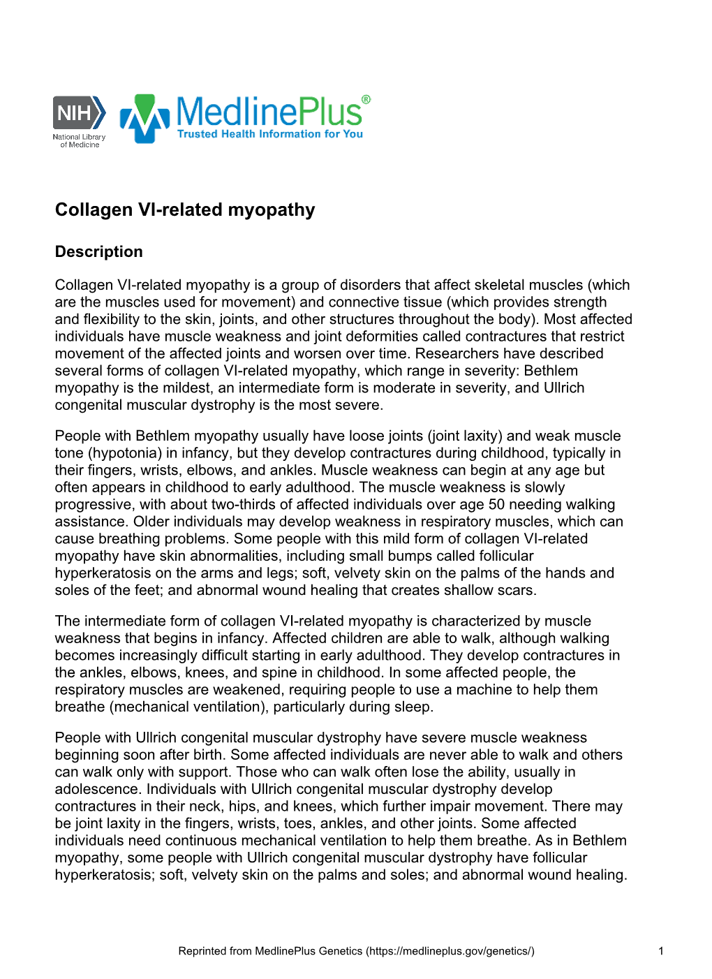 Collagen VI-Related Myopathy