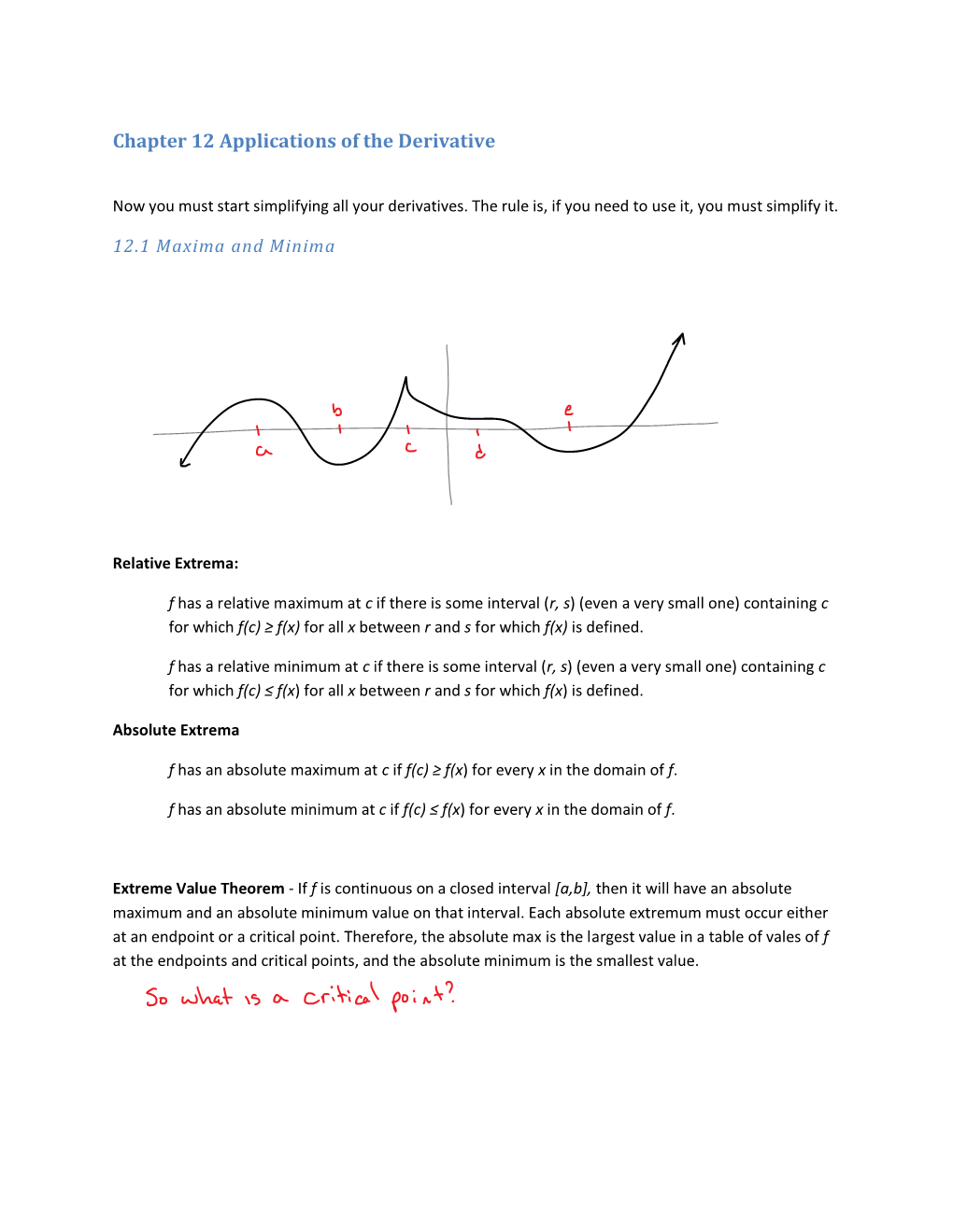 Chapter 12 Applications of the Derivative