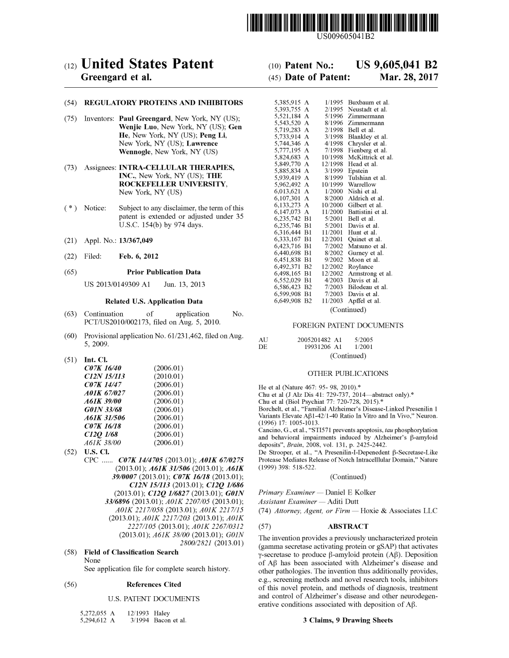 (12) United States Patent (10) Patent No.: US 9,605,041 B2 Greengard Et Al