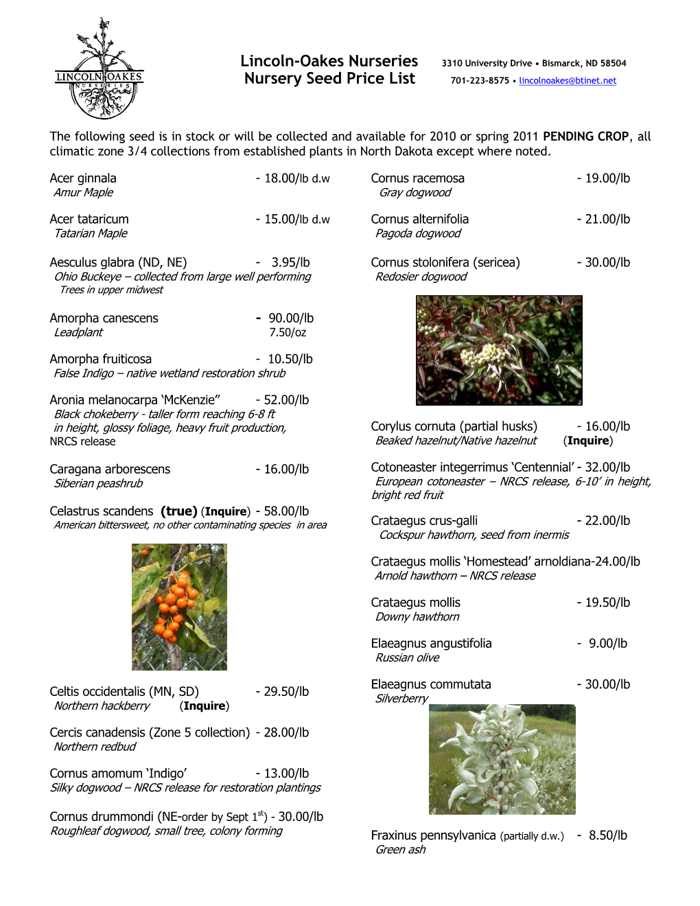 Nursery Price List