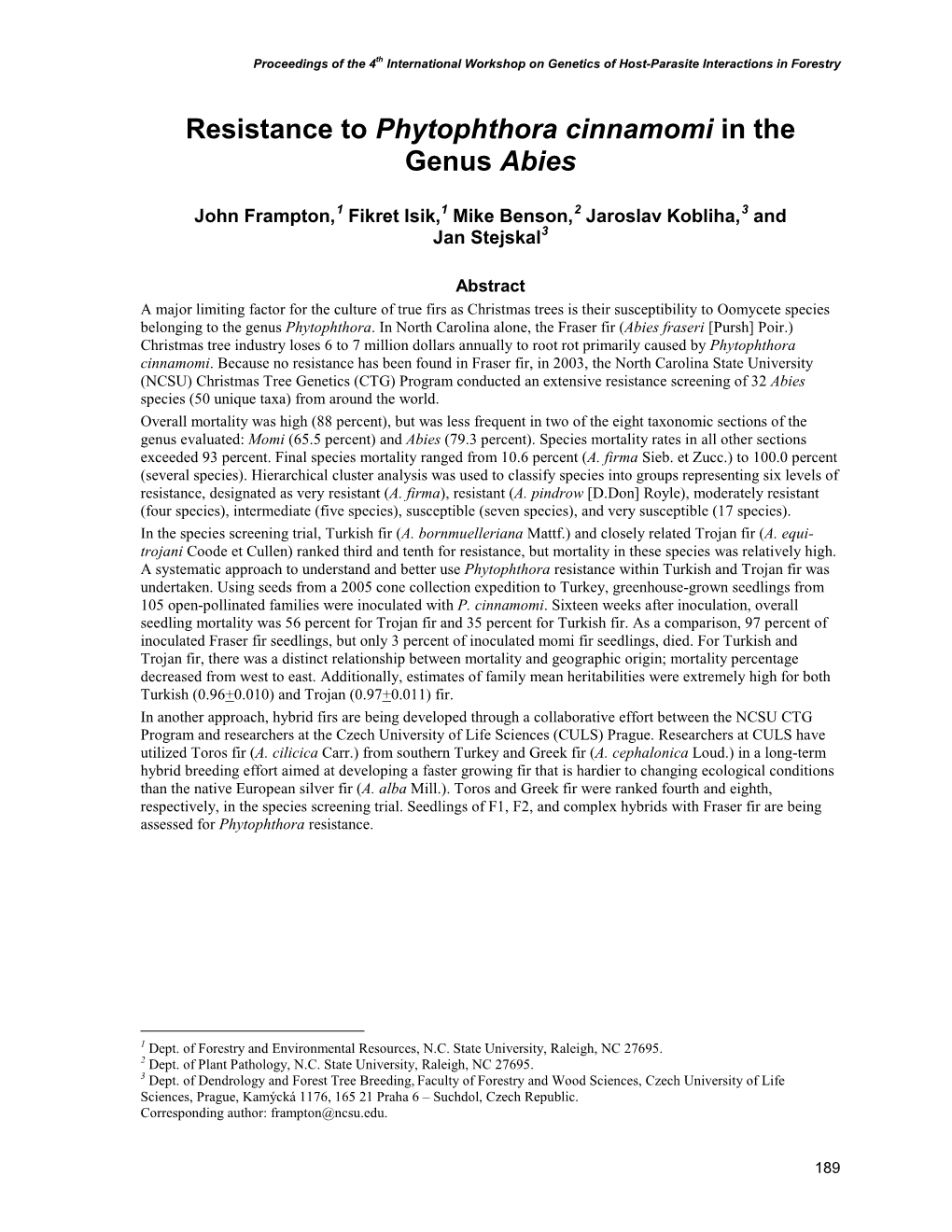 Resistance to Phytophthora Cinnamomi in the Genus Abies