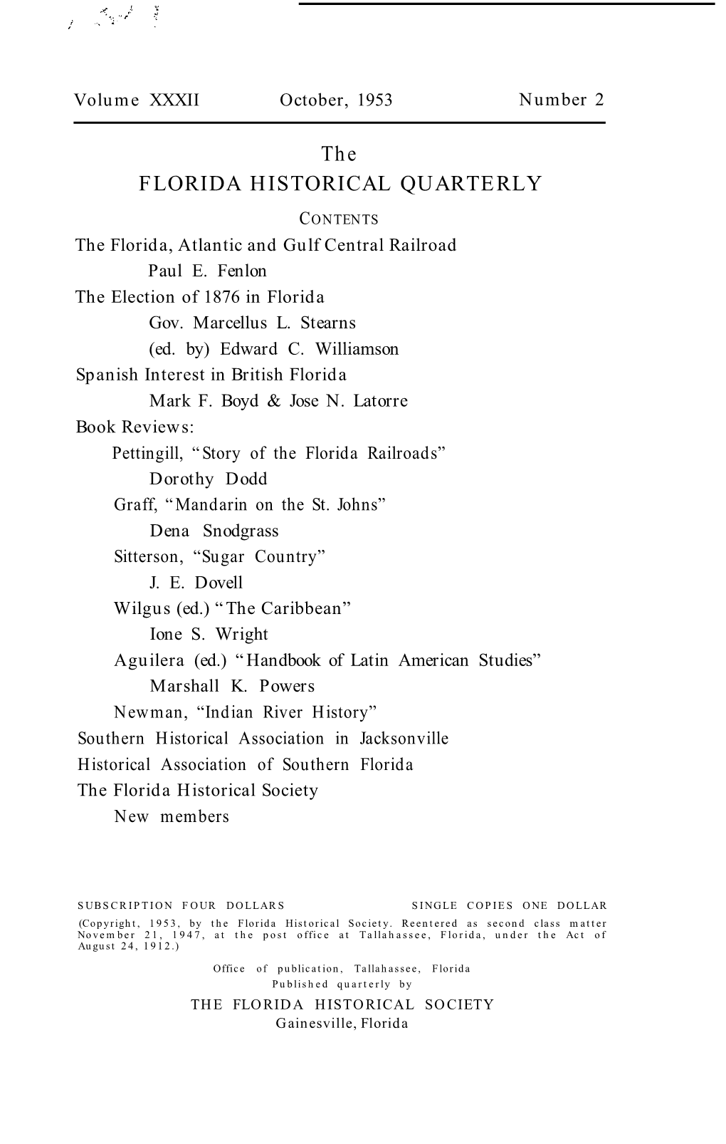 The FLORIDA HISTORICAL QUARTERLY