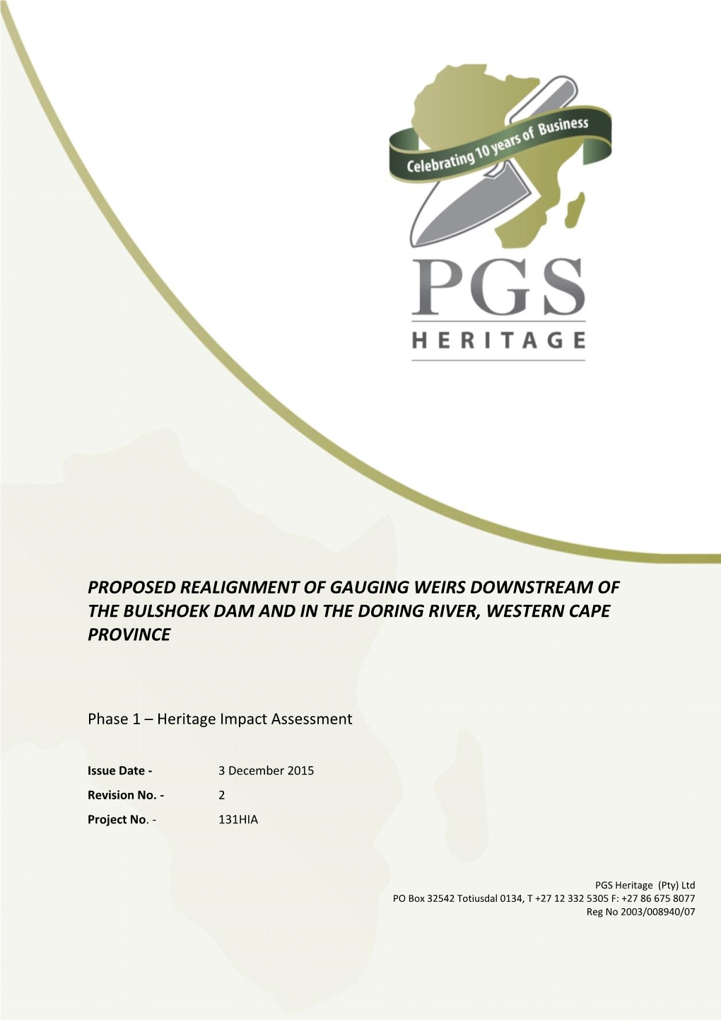 Proposed Realignment of Gauging Weirs Downstream of the Bulshoek Dam and in the Doring River, Western Cape Province