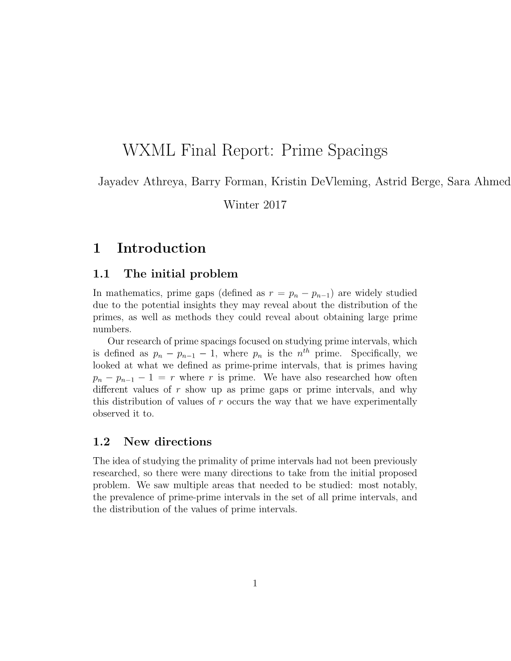 WXML Final Report: Prime Spacings