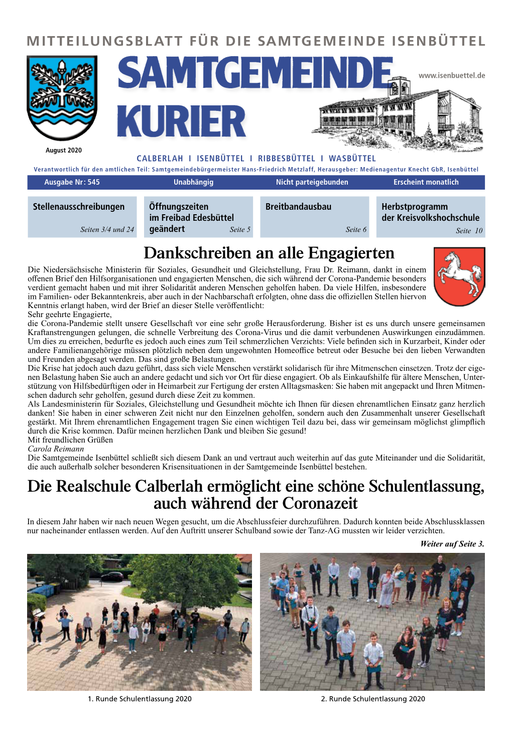 Dankschreiben an Alle Engagierten Die Realschule Calberlah