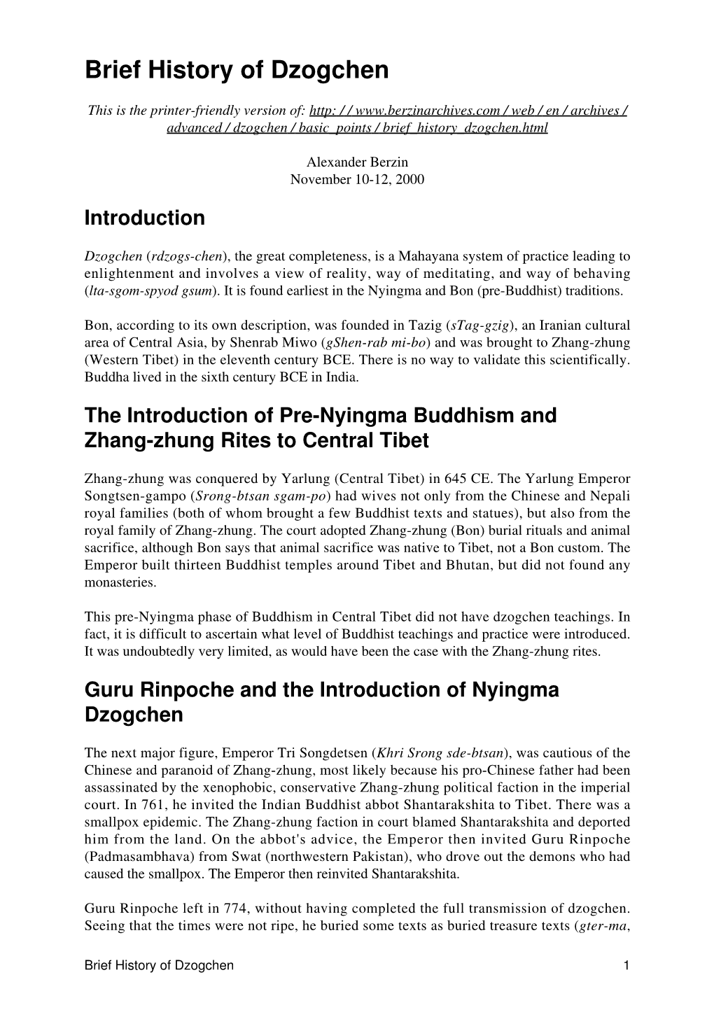 Brief History of Dzogchen