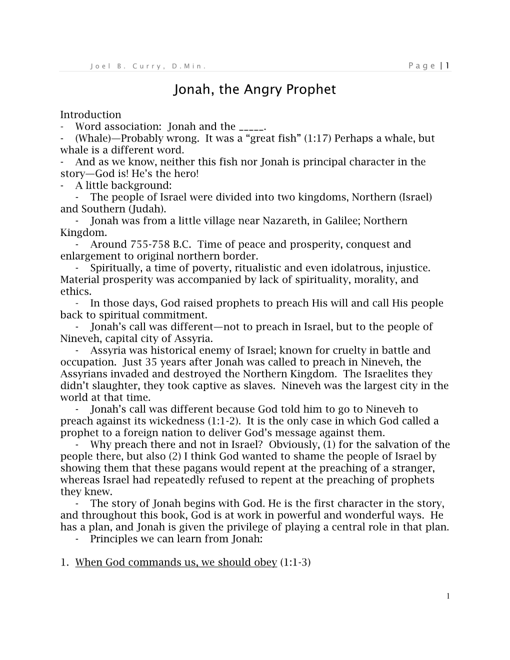 Jonah, the Angry Prophet