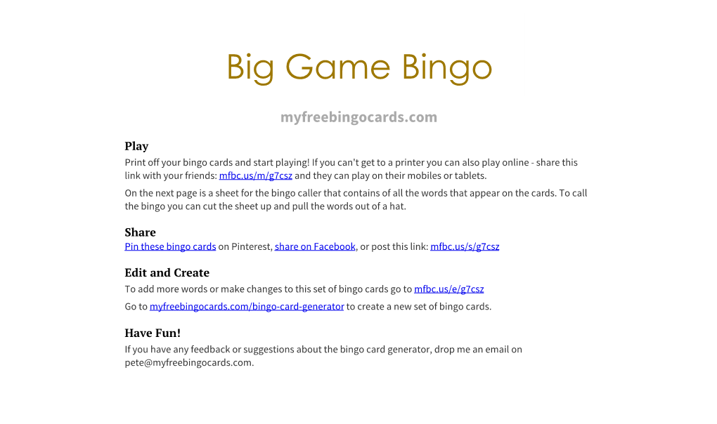 Big Game Bingo