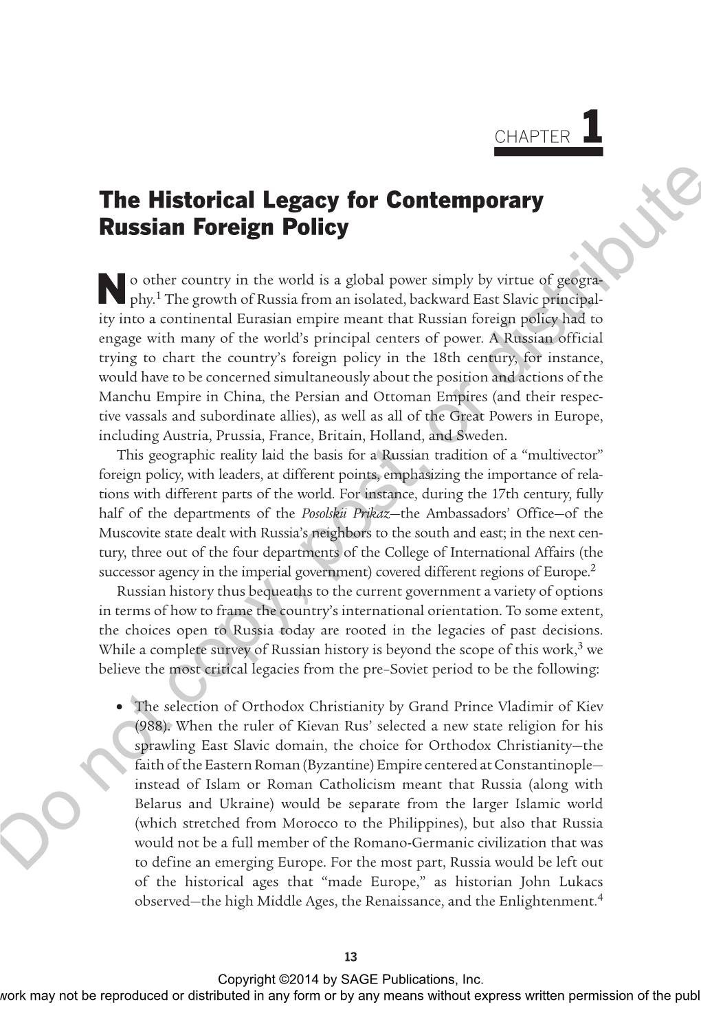 The Historical Legacy for Contemporary Russian Foreign Policy