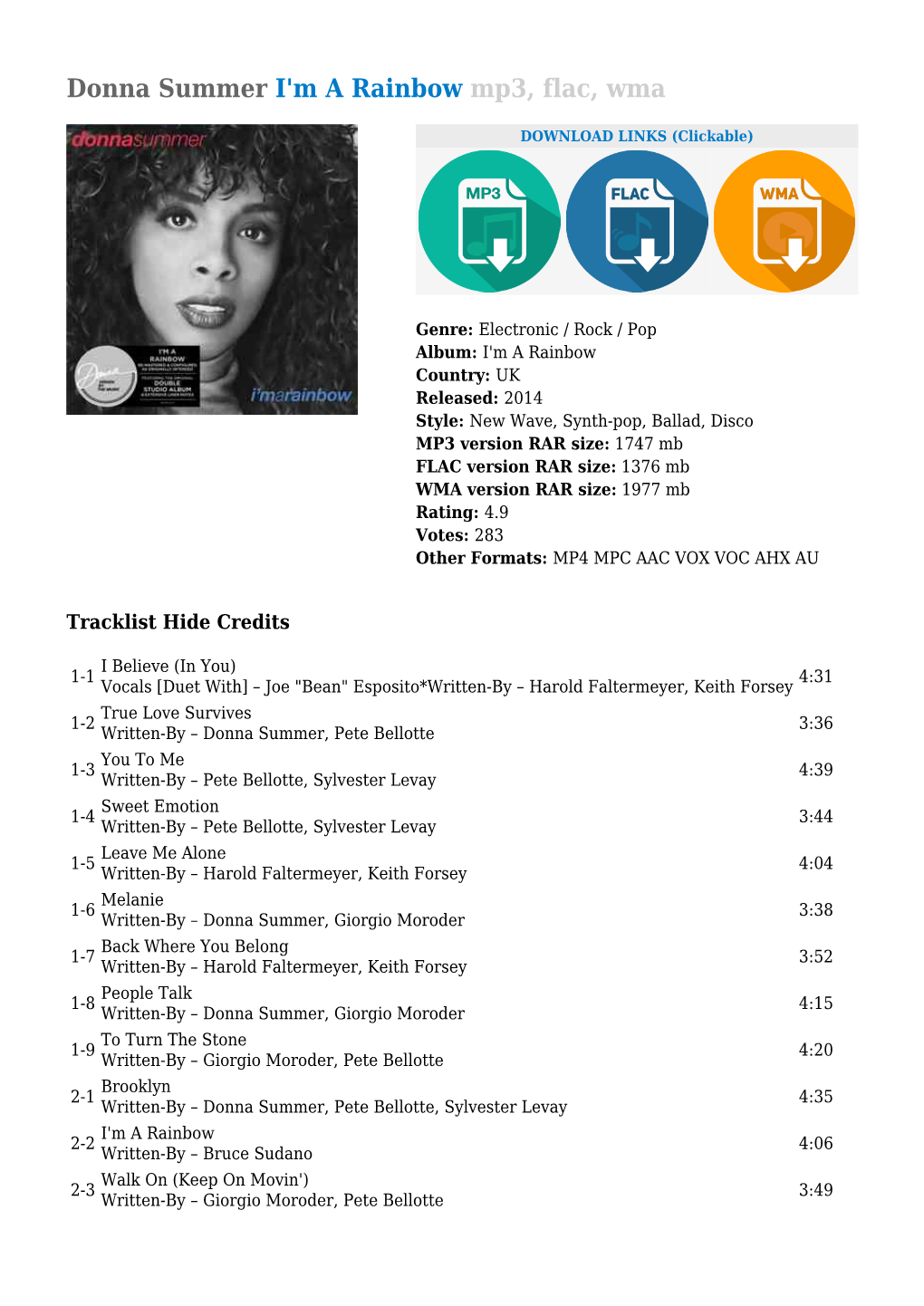 Donna Summer I'm a Rainbow Mp3, Flac, Wma