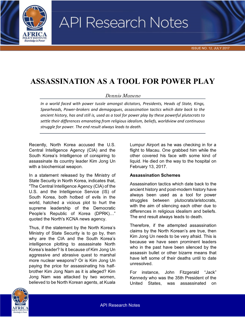 Assassination As a Tool for Power Play