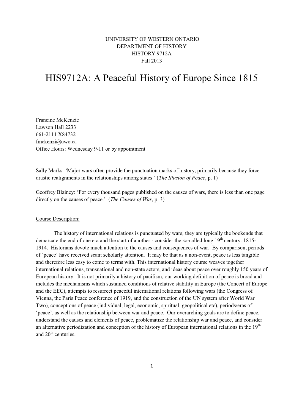 A Peaceful History of Europe Since 1815