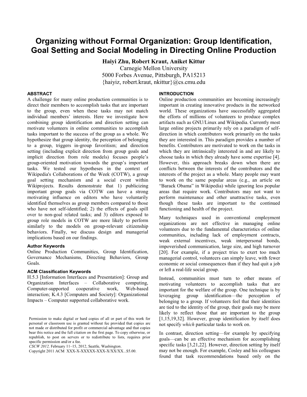 Group Identification, Goal Setting and Social Modeling in Directing Online