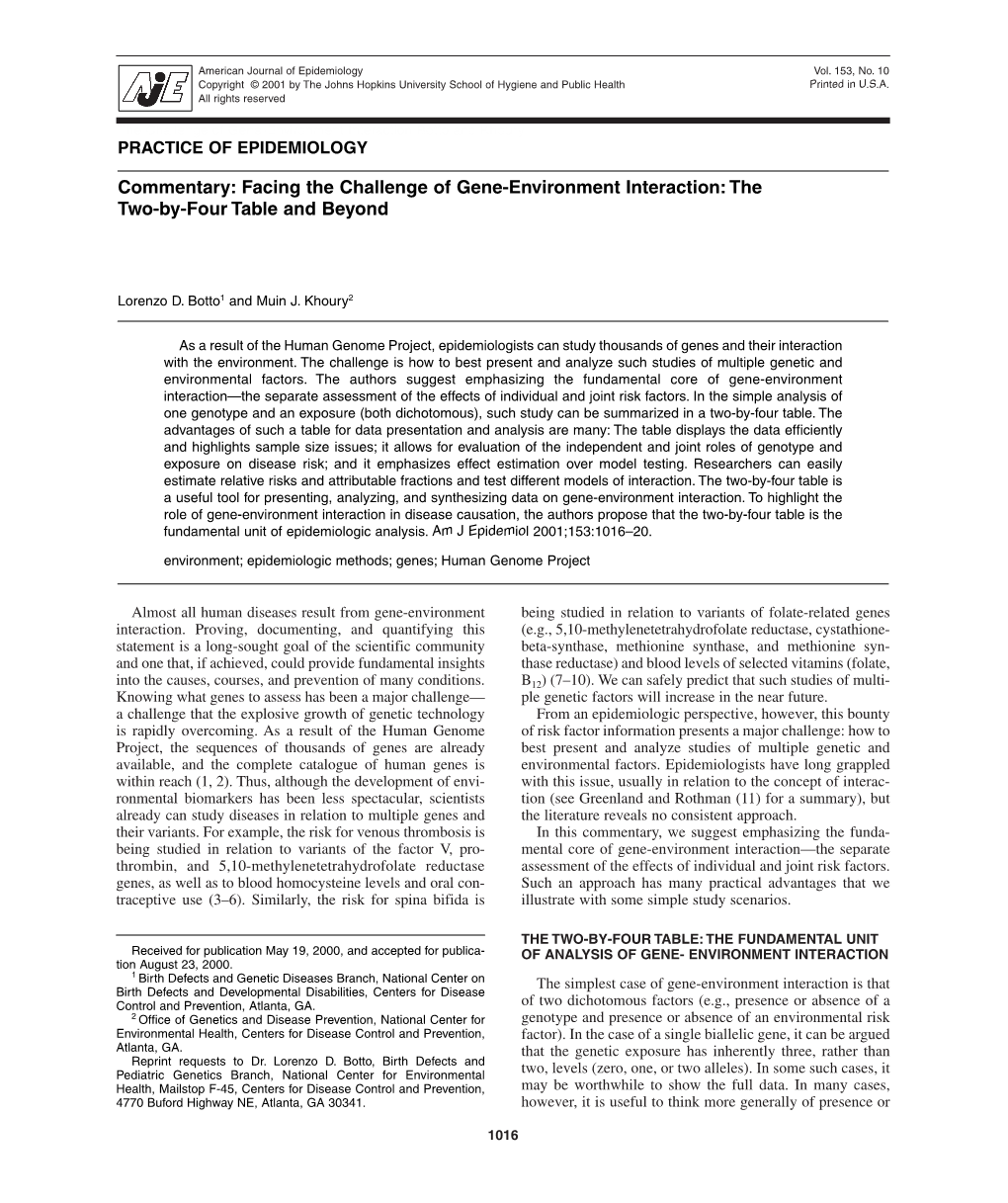 Commentary: Facing the Challenge of Gene-Environment Interaction: the Two-By-Four Table and Beyond