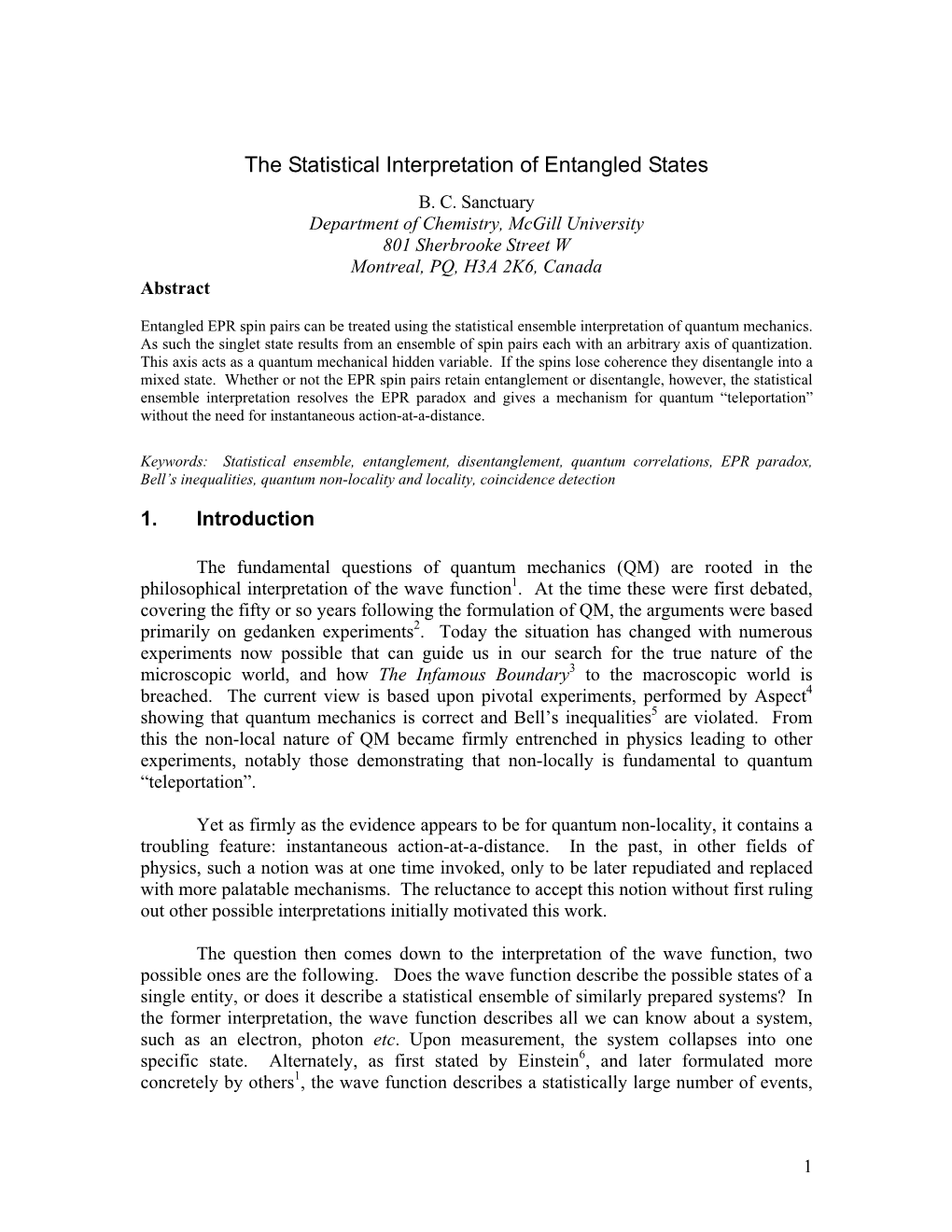 The Statistical Interpretation of Entangled States B