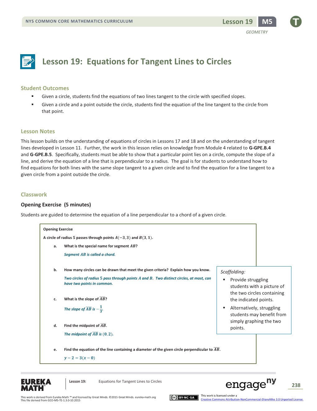 Lesson 19: Equations for Tangent Lines to Circles