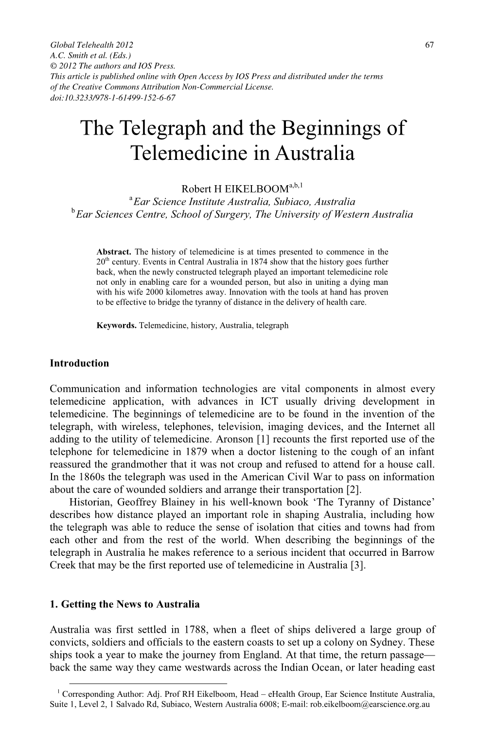 The Telegraph and the Beginnings of Telemedicine in Australia