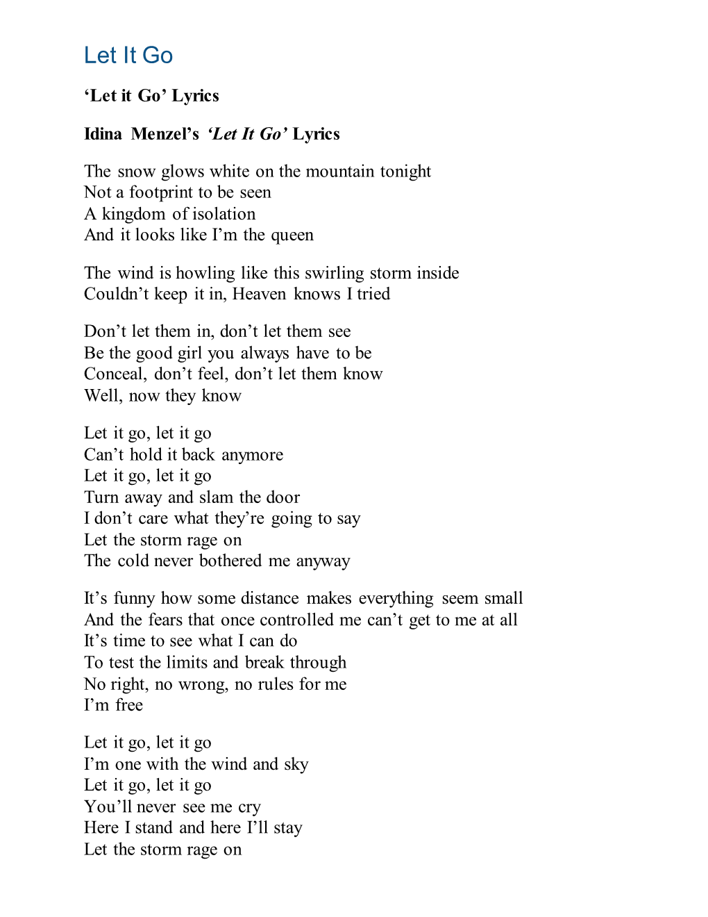 Let It Go Lyrics