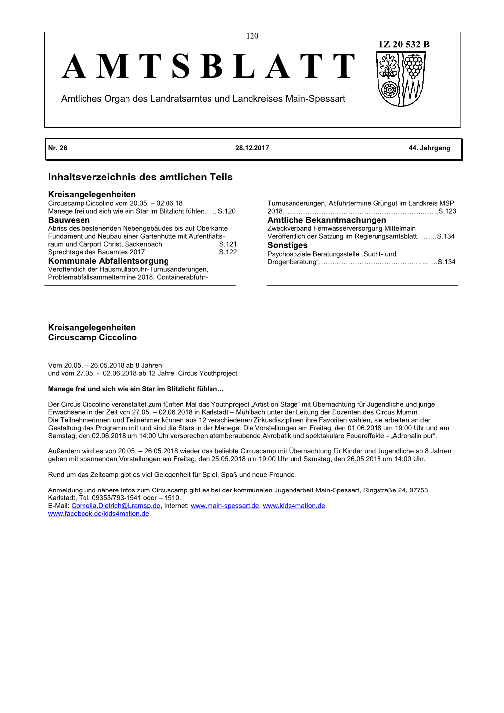 A M T S B L a T T Amtliches Organ Des Landratsamtes Und Landkreises Main-Spessart