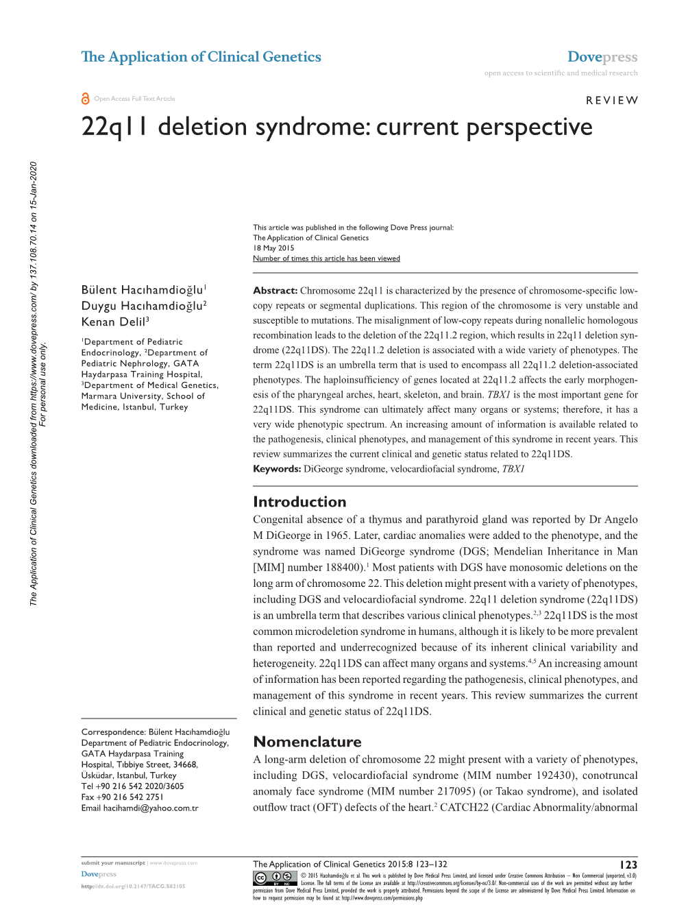 22Q11 Deletion Syndrome: Current Perspective