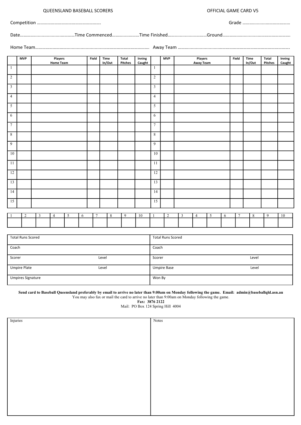 Queensland Baseball Scorers