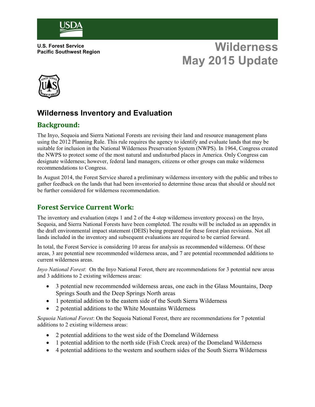 Wilderness Inventory and Evaluation Planning