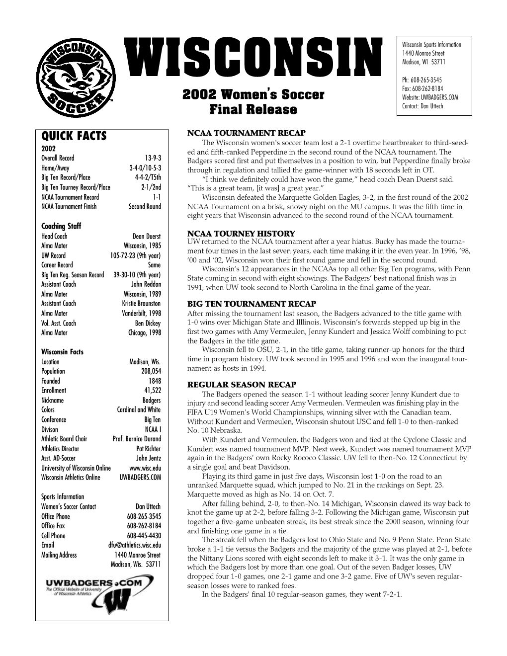 2002 Women's Soccer Final Release