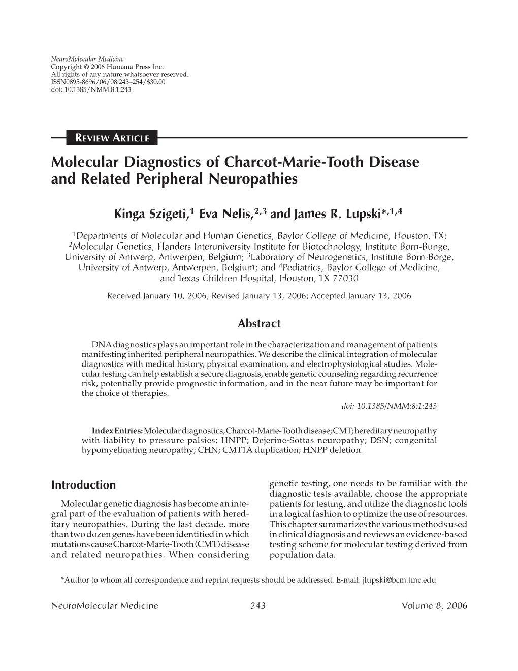 Molecular Diagnostics of Charcot-Marie-Tooth Disease and Related Peripheral Neuropathies