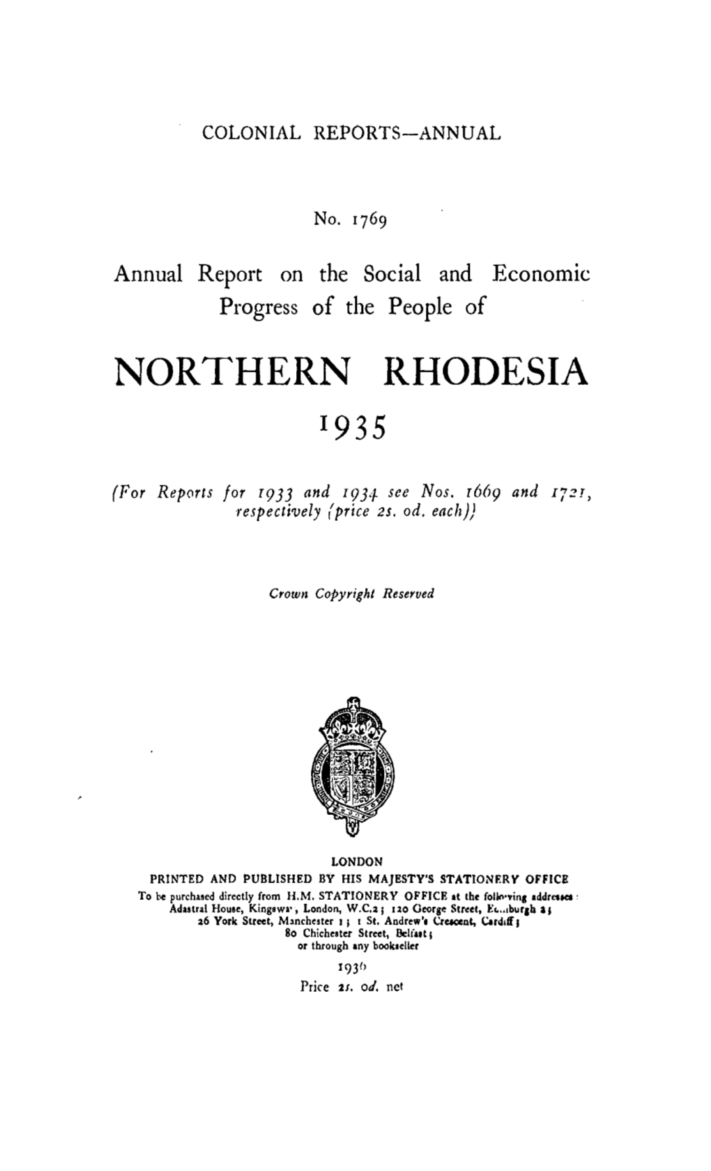 Annual Report of the Colonies, Northern Rhodesia, 1935