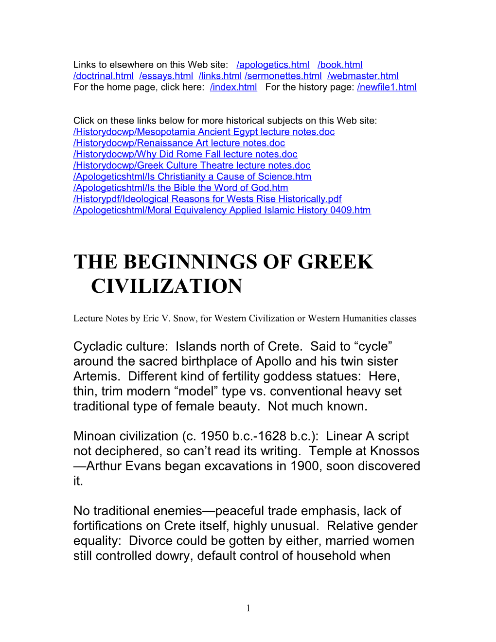 The Beginnings of Greek Civilization