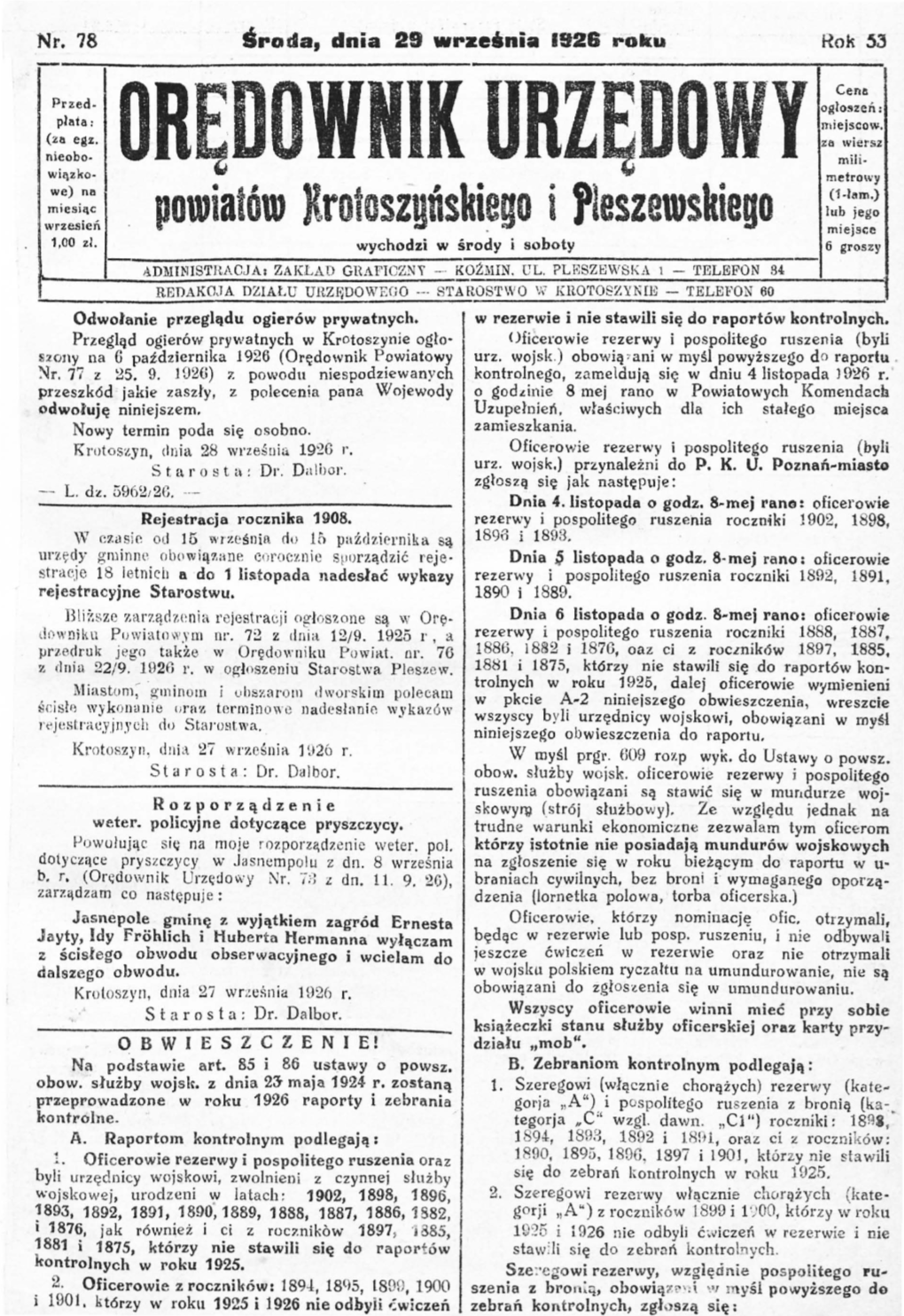 ORĘDOWNIK URZĘDOWY Mil I· Wiązko· Metrowy We) Na • (1.Łam.) Miesiąc I Lub Jego Wrze.Sień Powiatów Rrotoszgński~Go 'Leszewskiego Miejsce 1,00 Zl