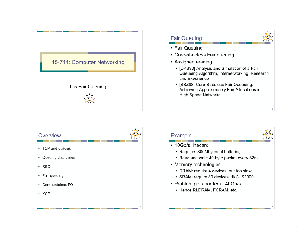 15-744: Computer Networking Fair Queuing Overview Example