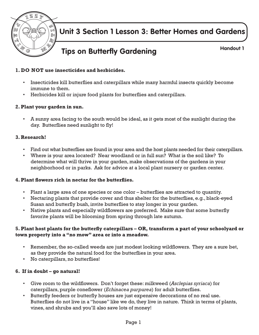 Tips on Butterfly Gardening Unit 3 Section 1 Lesson 3