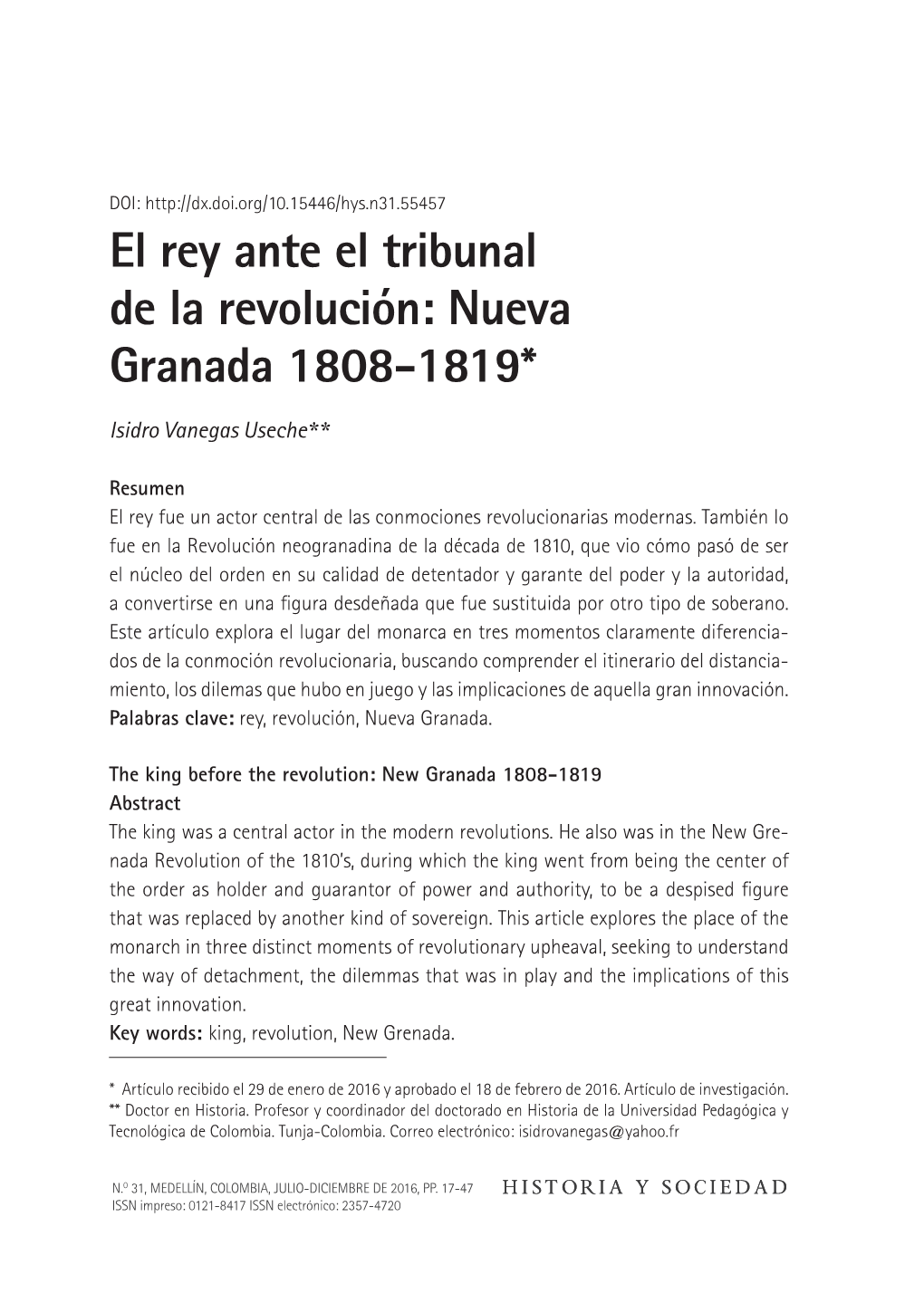 El Rey Ante El Tribunal De La Revolución: Nueva Granada 1808-1819*