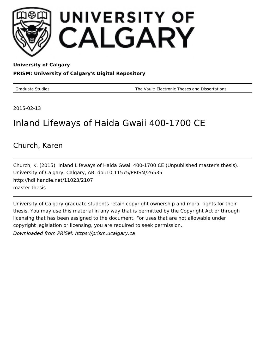 Inland Lifeways of Haida Gwaii 400-1700 CE