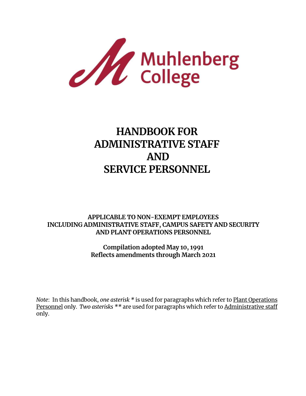 Handbook for Administrative Staff and Service Personnel