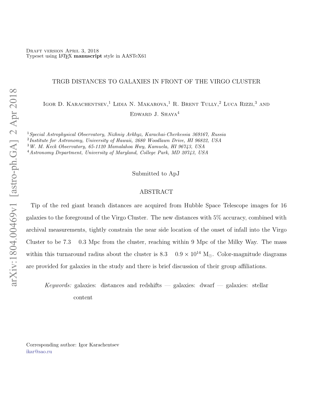 TRGB Distances to Galaxies in Front of the Virgo Cluster