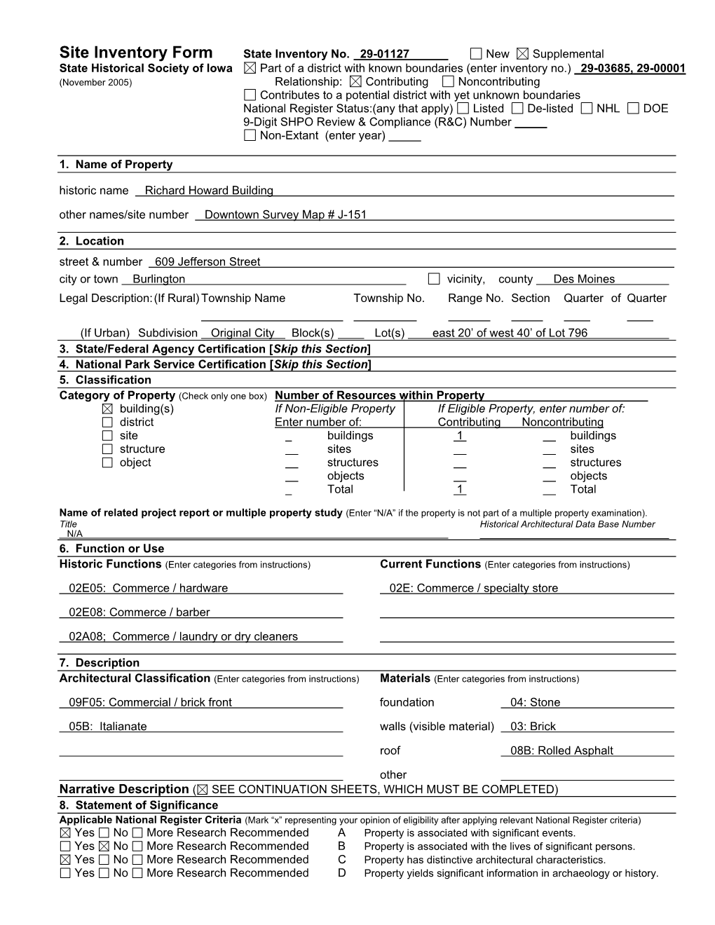 Site Inventory Form State Inventory No