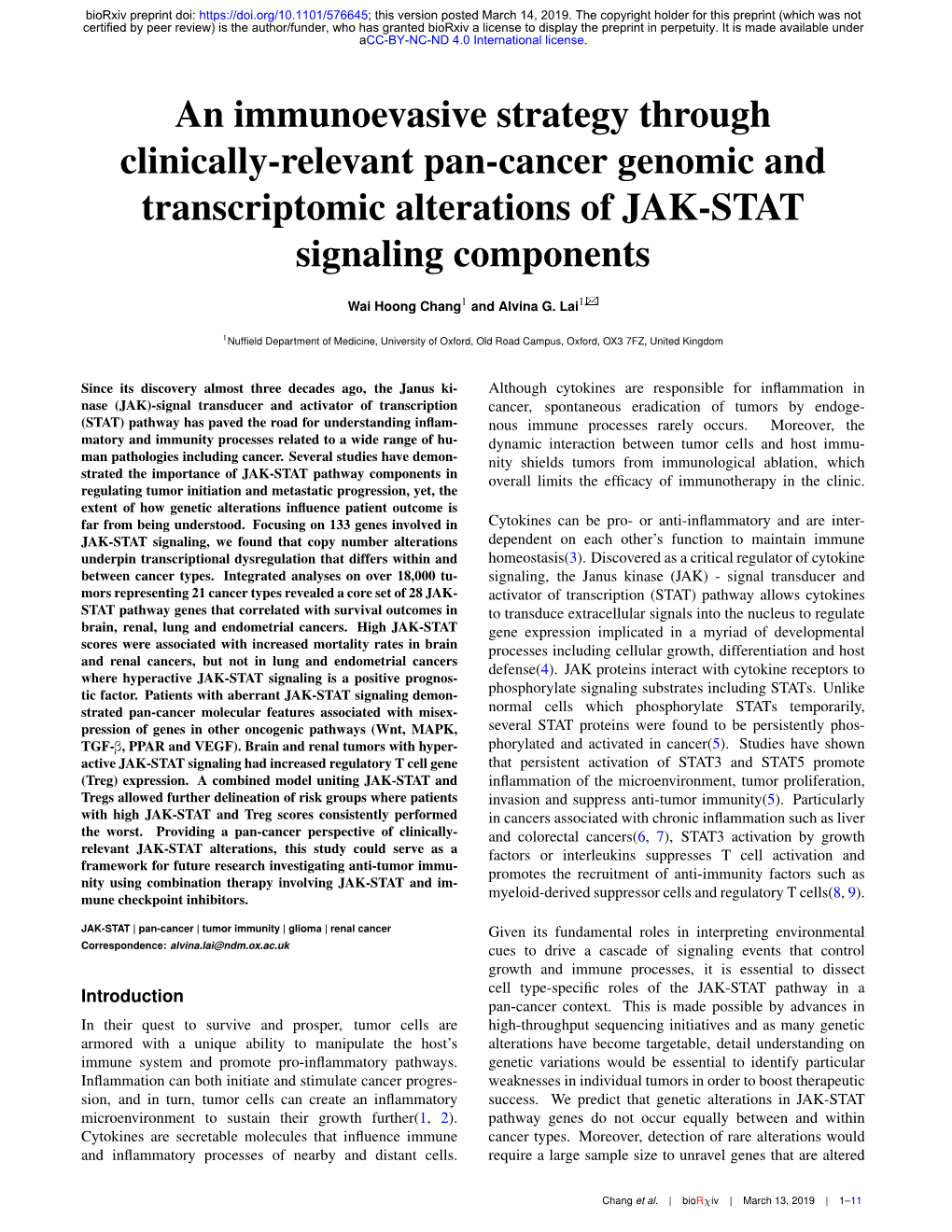 An Immunoevasive Strategy Through Clinically-Relevant Pan-Cancer Genomic and Transcriptomic Alterations of JAK-STAT Signaling Components