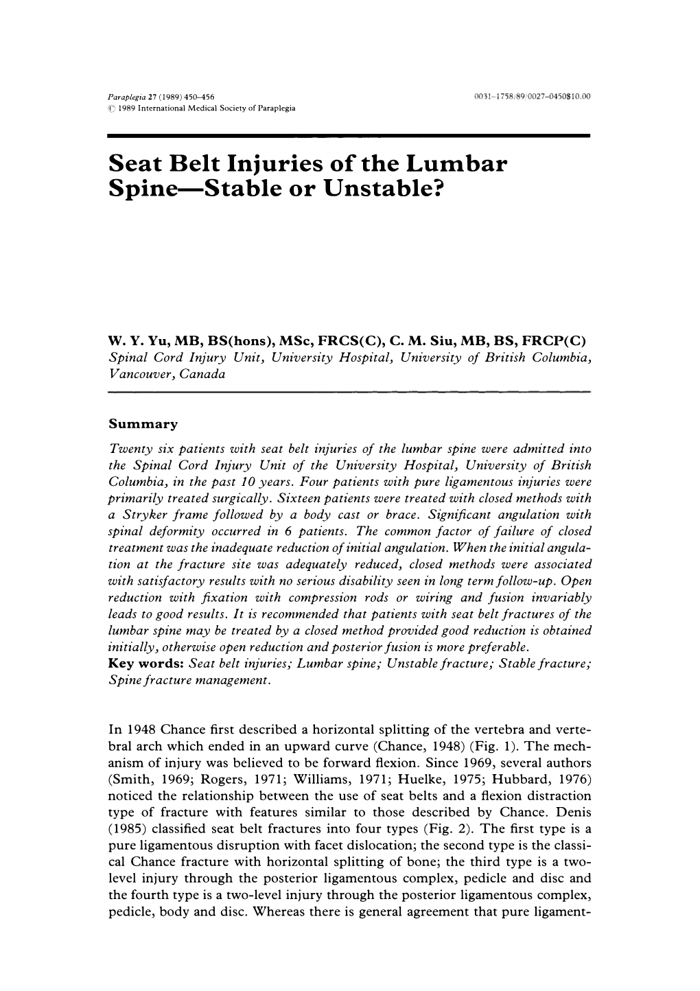 Seat Belt Injuries of the Lumbar Spine&Mdash