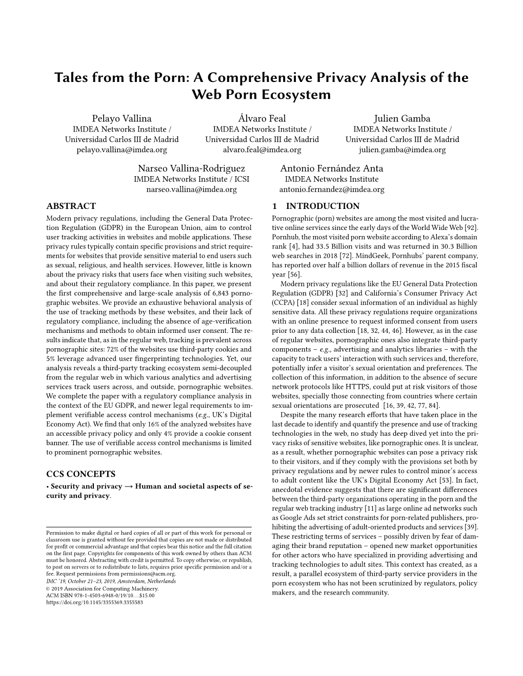 A Comprehensive Privacy Analysis of the Web Porn Ecosystem