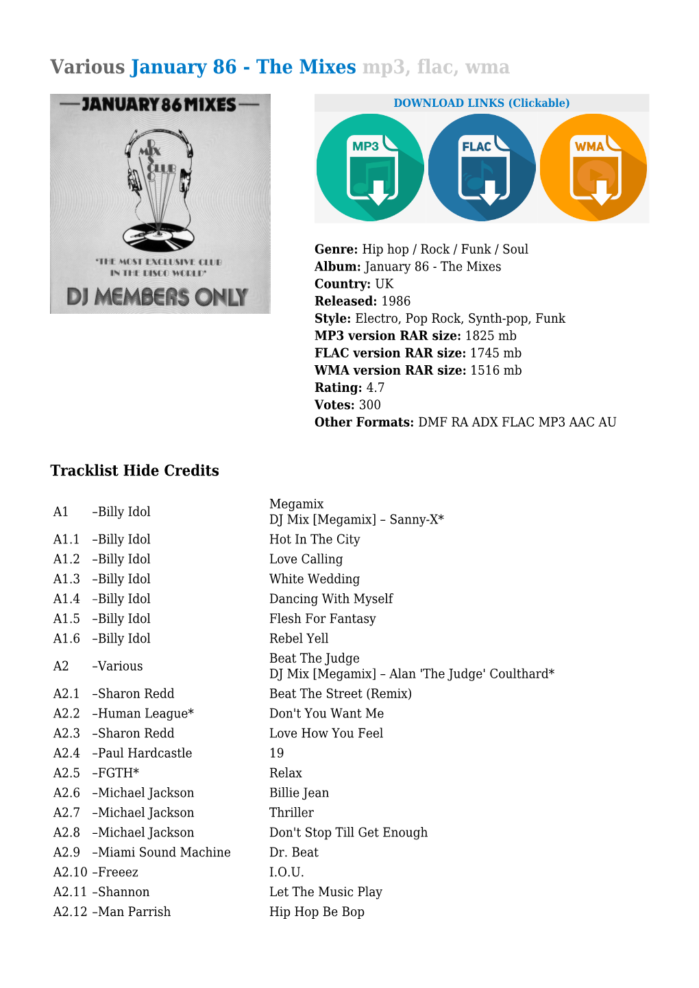 Various January 86 - the Mixes Mp3, Flac, Wma