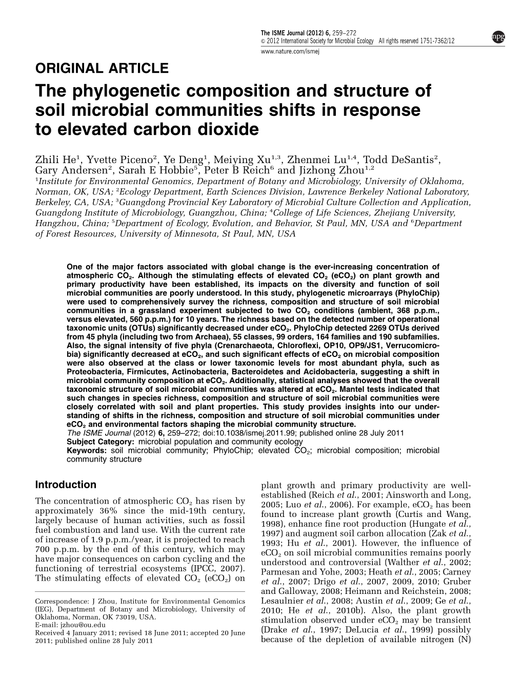 The Phylogenetic Composition and Structure of Soil Microbial Communities Shifts in Response to Elevated Carbon Dioxide