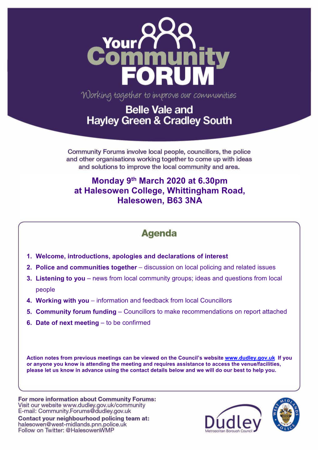 Monday 9Th March 2020 at 6.30Pm at Halesowen College, Whittingham Road, Halesowen, B63 3NA